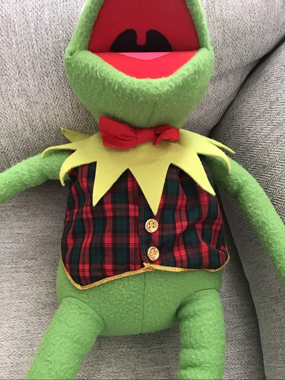 Vintage Large Kermit the Frog Plush with Plaid Vest 24” - Picture 8 of 14